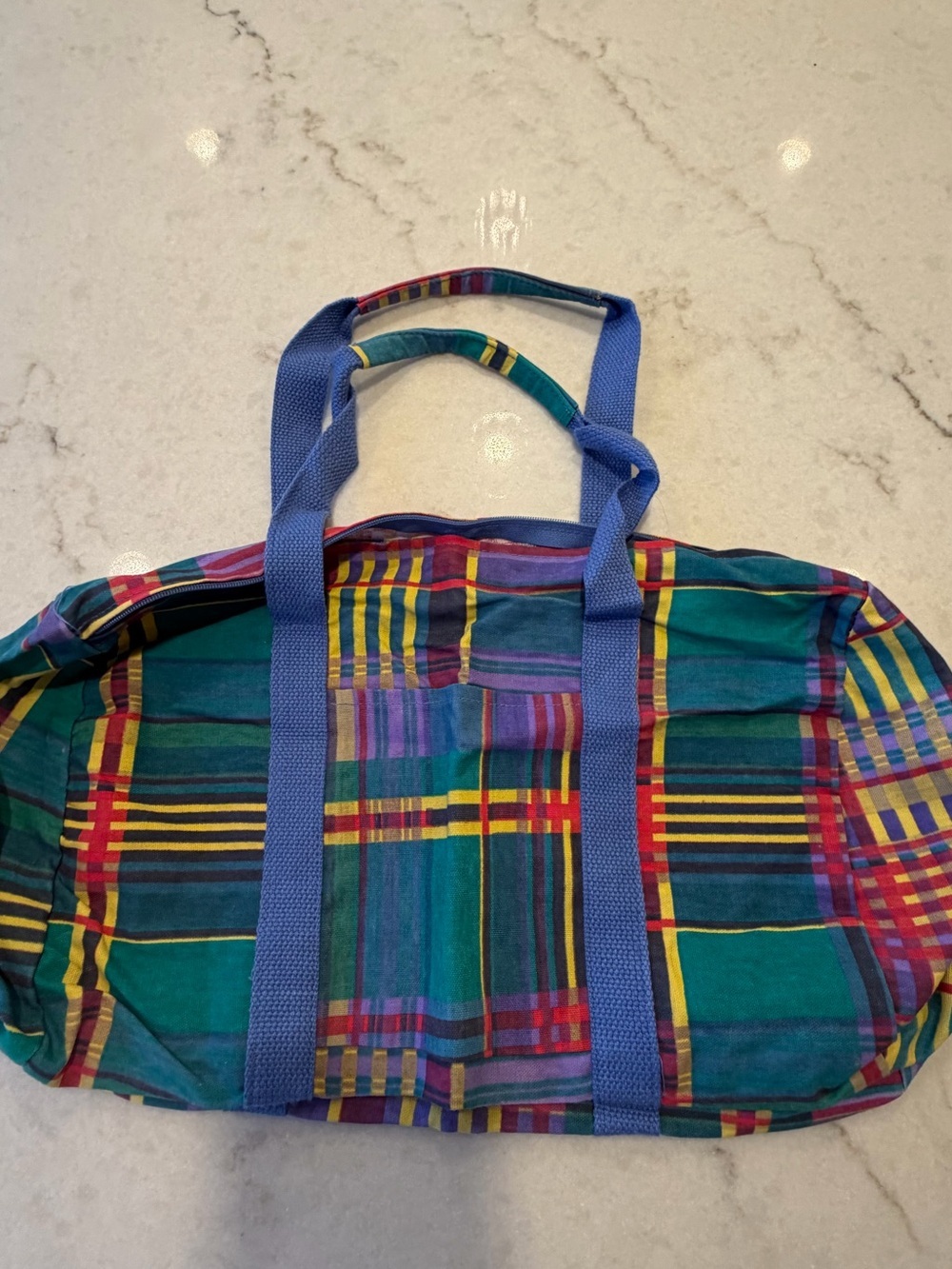 THE NEW ENGLANDER Colorful Plaid Duffel Bag with Light Blue Straps! - Picture 3 of 5